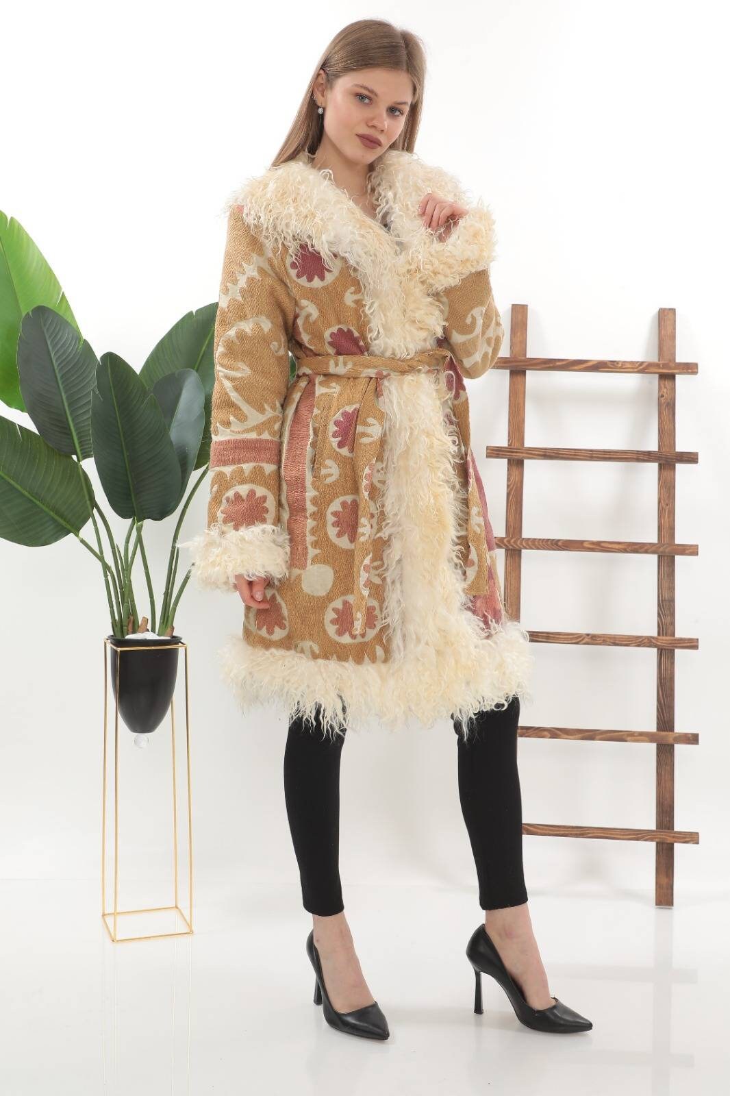 Vintage Suzani Coat: Mongolian Shearling Trim, Hand Embroidery - Etsy