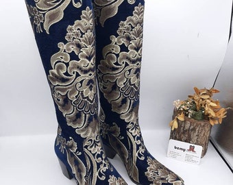 Custom Made Suzani Knee High Boots: Tribal Pattern Leather Boots