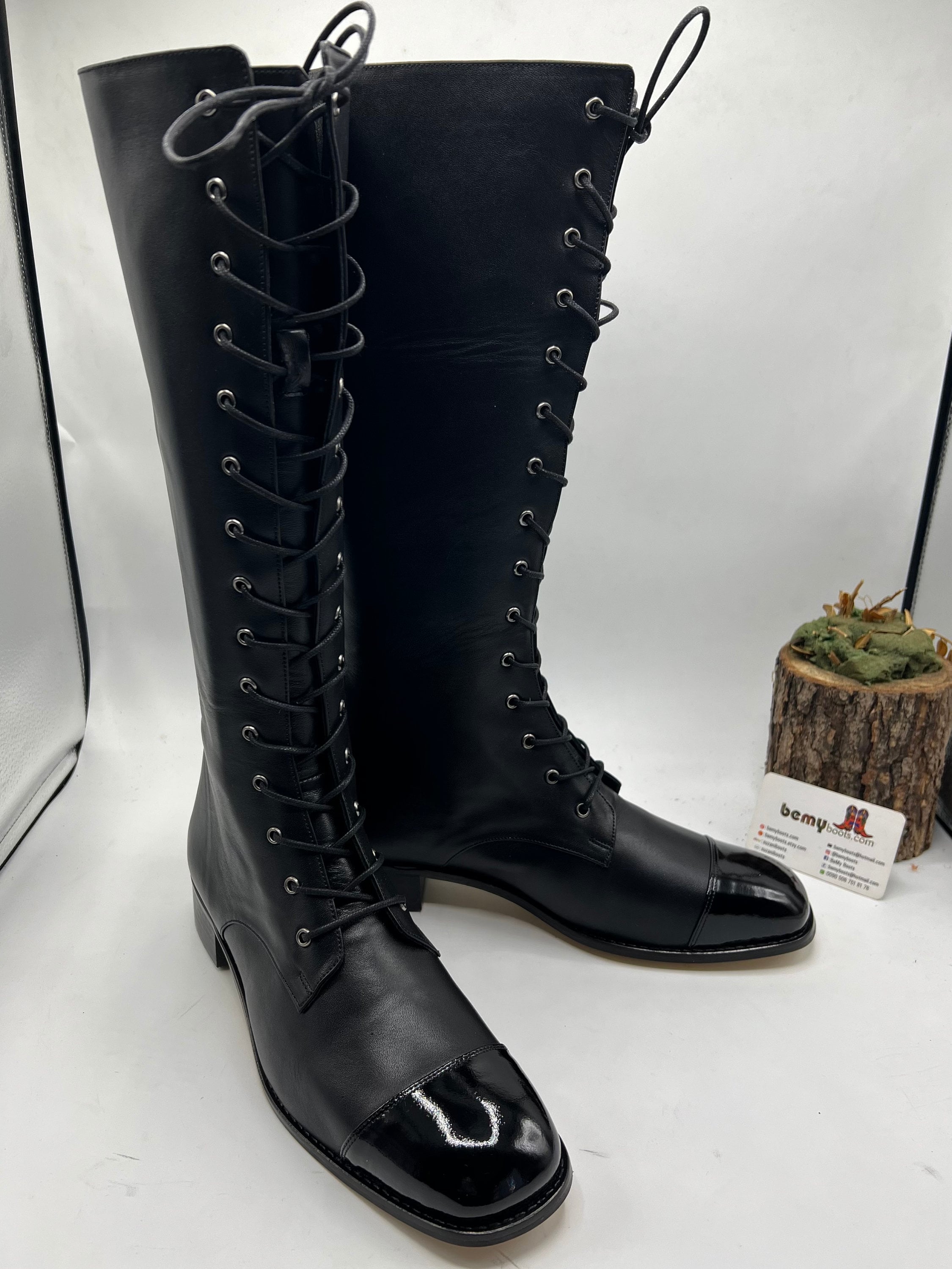 Square Boot Design Square Toe Leather Boots: Custom Made Victorian Lace-up Knee High Boots ...