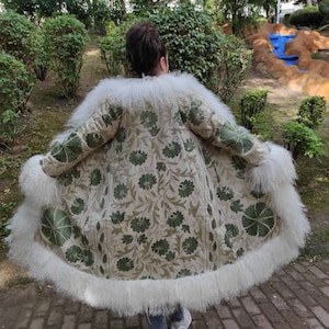 Hand Embroidered Suzani Shearling Coat: Boho Afghan Style