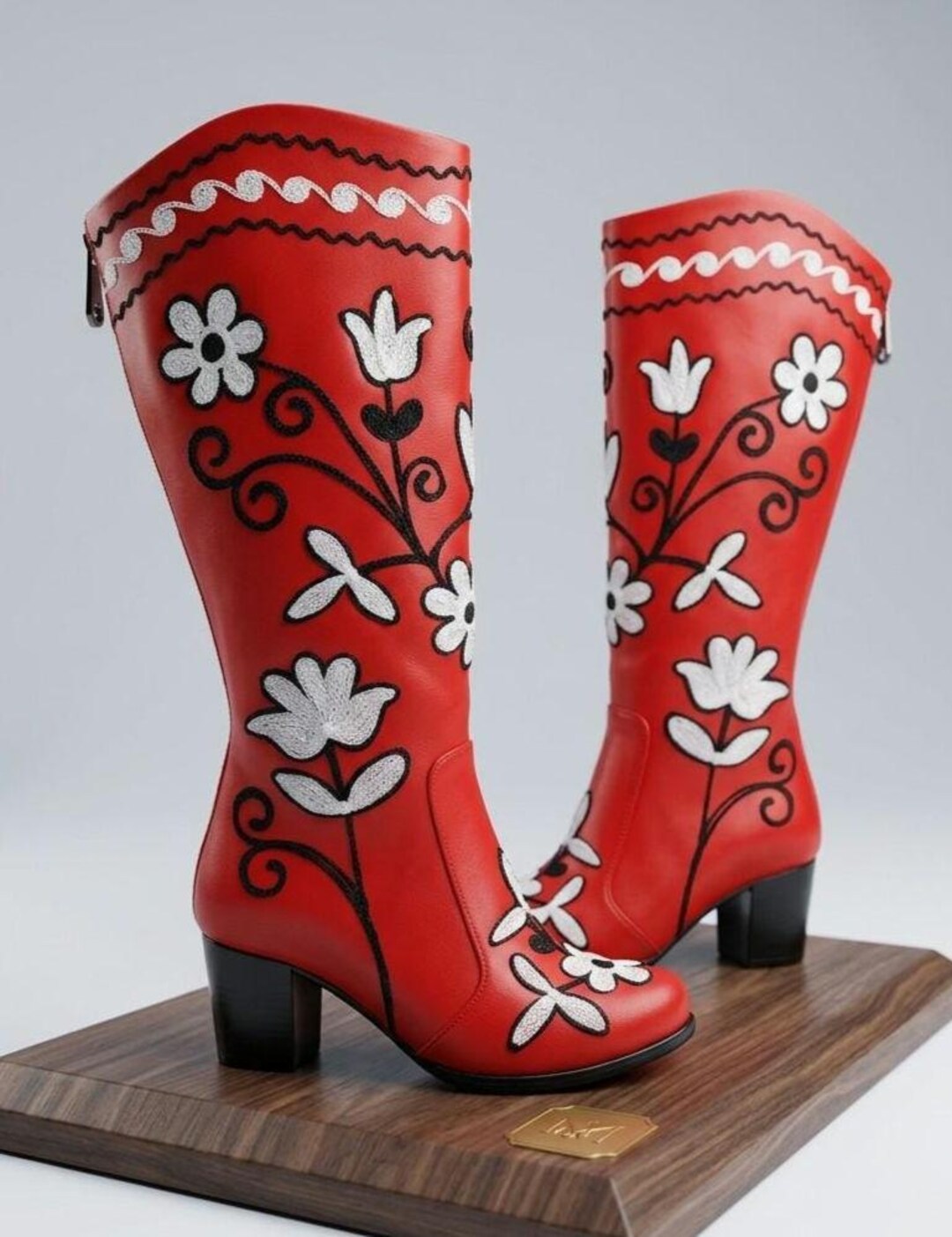 Embroidered Leather Platform Boots: Custom Knee High Suzani Boots