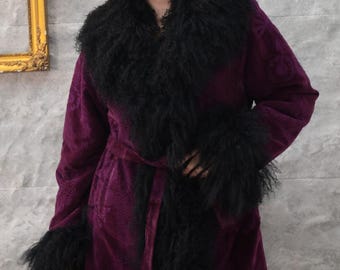 Purple Afgan Suzani Coat, Shearling Coat, Custom Fit