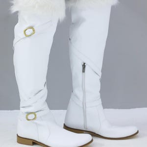 Handmade White Leather Boots: Suzani Style, Fur Trim, Custom Fit