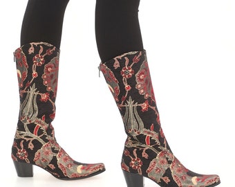 Handmade Suzani Cowboy Boots: Women's Knee High Leather Western Boots