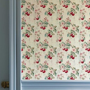 Carta da parati floreale con ciliegia stravagante per la cameretta dei bambini - Sfondo shabby chic chiaro - Carta da parati staccabile e adesiva - Carta da parati rimovibile PV338