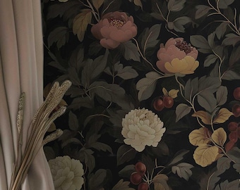 Dark Floral Rococo Wallpaper, Gothic Peel and Stick Mural PV290