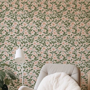 Preppy wallpaper, Peel and Stick Floral wall mural, Vintage Flower wallpaper, Coquette Room Decor , Botanical wallpaper