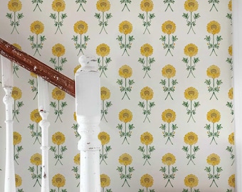 Selbstklebende Tapete mit gelben Gänseblümchen, Vintage-Blumentapete, Landhaustapete, Botanische Tapete, Abnehmbare Tapete 189S
