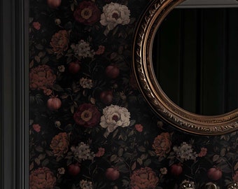 Dark Botanical Wallpaper: Gothic Blumen Schäl- und Aufklebe-Wandbild NF50
