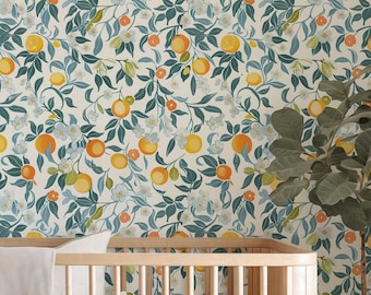 Papel pintado tropical autoadhesivo, mural extraíble de flores exóticas, revestimiento de pared de cítricos, arte floral autoadhesivo / PV064
