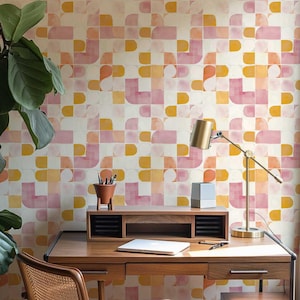 Funky Abstract Peel and stick Wallpaper, Colorful Preppy Wall Mural for Modern and Stylish Home Decor PV061