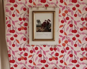 Mural de pared de cereza rosa, papel tapiz autoadhesivo temporal, papel tapiz botánico colorido para dormitorio, papel tapiz moderno, mural de frutas PV446