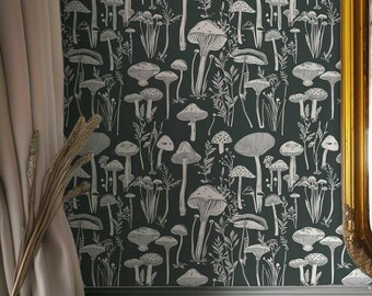 Pilztapete: Wandbild „Botanischer Wald im Cottagecore-Stil“ NF014