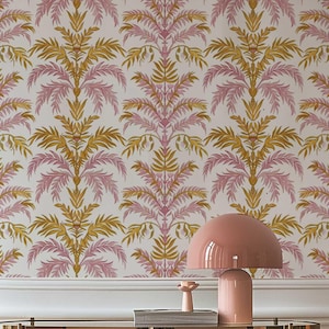 Carta da parati tropicale con palme, murale rimovibile rosa staccabile e attaccabile, decorazione da parete per cameretta dei bambini in stile boho, rivestimento murale temporaneo botanico / PV120