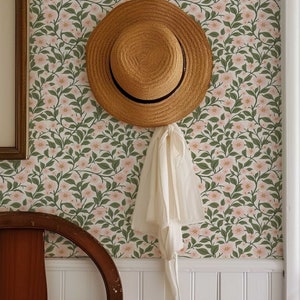 Preppy wallpaper, Peel and Stick Floral wall mural, Vintage Flower wallpaper, Coquette Room Decor , Botanical wallpaper