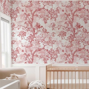 Carta da parati Rococò Peel and Stick Pink Rose, murale rimovibile French Toile, parete decorativa floreale vintage, rivestimento murale floreale per camera da letto PV94