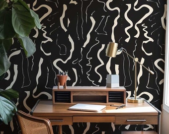Dark Abstract Shape Wallpaper, Retro Vibe Removable Wall Decal, Moody wallpaper - Peel and Stick 159