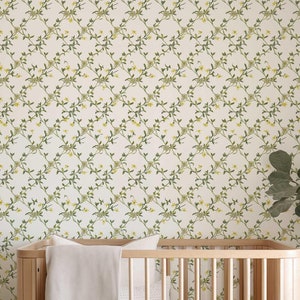 Florales Wandbild, Schälen und Aufkleben Marokkanischer Trellis-Tapete, Abnehmbares Blumenwandbild, Blumendiamant-Akzentwand, Gelbe Wandverkleidung PV128