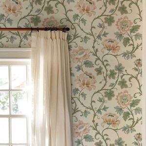 Cottage Core Flower Wallpaper, Removable Rococo Peel and Stick Wall Mural, Vintage Pastel Floral Wall Décor, Whimsical Wall covering PV71