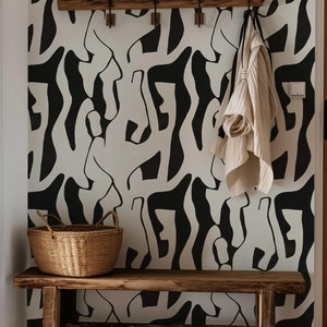 Abstrakte Schwarz-Weiß-Linie zum Abziehen und Aufkleben, minimalistisches Wandbild, moderne entfernbare Tapete für Wohnzimmer, Wanddekor NF70