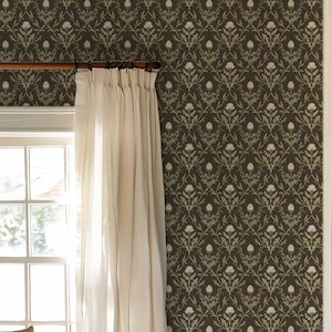 Botanical Dark Floral Wallpaper | Moody Foliage Bathroom | Removable, Peel and Stick, Traditional | Maximalist Forest Flower Decor PV235S