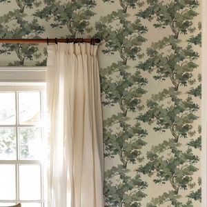 Whimsical Tree Peel and Stick Mural , Japanese Forest Wallpaper, Removable Green Accent Wall, Moody Woodland Bedroom Wall Covering PV108