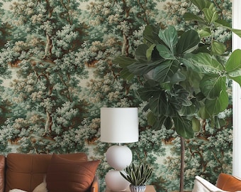 Moody Forest Removable Wallpaper - Botanical Nature Wallpaper - Whimsical Boho Wallpaper - Leaf Wall Mural - Temporary Wallpaper  035