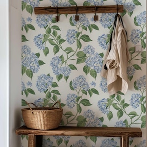 Carta da parati staccabile e adesiva con ortensia blu / Decorazione murale floreale rimovibile / Design floreale con ortensia per soggiorno, camera da letto, cameretta dei bambini 153