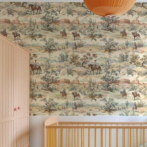Western Horse Cowboy Peel and Stick Wallpaper | Rustic Removable Wall Décor | Country Landscape Design for Living Room, Bedroom, Nursery 041