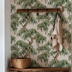 Carta da parati verde foresta, murale rimovibile staccabile e attaccabile, rivestimento murale con foglie botaniche tropicali, decorazione murale per affittuari temporanei PV121