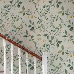 Japanische Tapete, Abnehmbares Blumenwandbild, Blumenschalen- und Sticktapete, Neutrale Blumen- und Fruchtwandverkleidung, Kinderzimmer-Wanddekoration P152