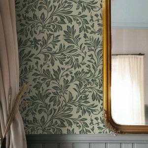 William Morris Style Botanical Wallpaper Enchanted Forest Bedroom Mural Vintage Nature Wallpaper, Temporary Peel and Stick Wall Decor pv347