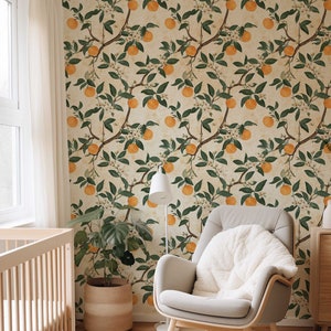 Orange Obst-Tapete - Retro botanische Tapete zum Abziehen und Aufkleben - Renters-Removal-Wandbild - Natur-selbstklebende Tapete - 025