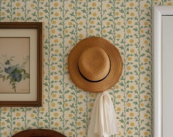 Vintage Yellow Floral Peel and Stick Wallpaper: Removable Wall Mural PV373