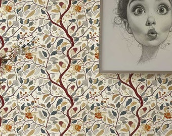 Papel pintado vintage botánico autoadhesivo, papel pintado desprendible de hojas victorianas, papel pintado adhesivo bohemio, mural de pared de naturaleza maximalista 131