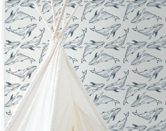 Wallpaper Peel & Stick - Removable Wallpaper - Boho - Whale Wallpaper - Wall Mural - Adhesive Wallpaper - Temporary Wallpaper - JW074