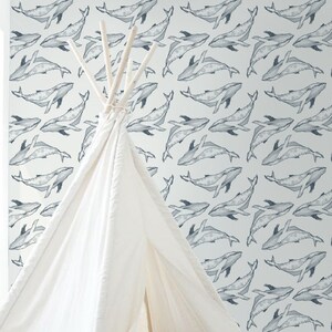 Wallpaper Peel & Stick Removable Wallpaper Boho Whale Wallpaper Wall Mural Adhesive Wallpaper Temporary Wallpaper JW074 image 1