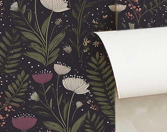 Gothic Botanical Wallpaper | Dark Floral Peel and Stick Wallpaper | Moody Victorian Wall Mural | Dark Academia Decor