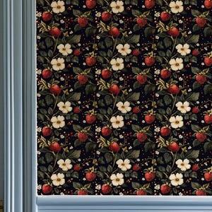 Carta da parati adesiva Dark Strawberry, carta da parati rimovibile Moody, carta da parati Boho Floral Nursery, carta da parati adesiva Flower Wall Mural PV384