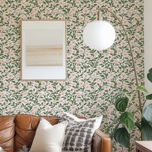 Preppy wallpaper, Peel and Stick Floral wall mural, Vintage Flower wallpaper, Coquette Room Decor , Botanical wallpaper