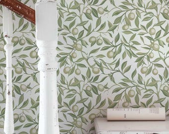 Olivenfarbene, selbstklebende Tapete, temporäre grüne Blatttapete, botanische Wandkunst, abnehmbar, mieterfreundlich, Gästetoilette, Wandverkleidung 232