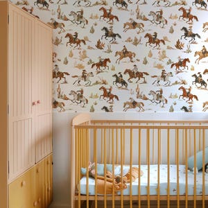 Peel and stick cowboy wallpaper with horse design