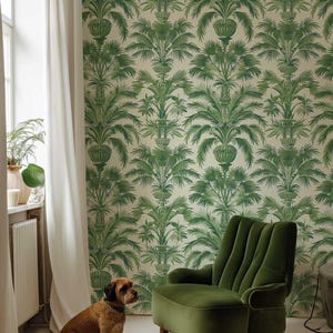 Tropical palm fan wallpaper for a green accent wall