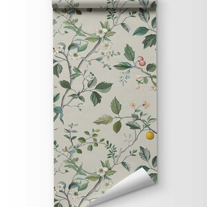 Chinoiserie Wall art, Removable Floral Mural, Flower Peel and Stick Wallpaper, Flower and Fruit Wall covering, Nursery Wall Decor