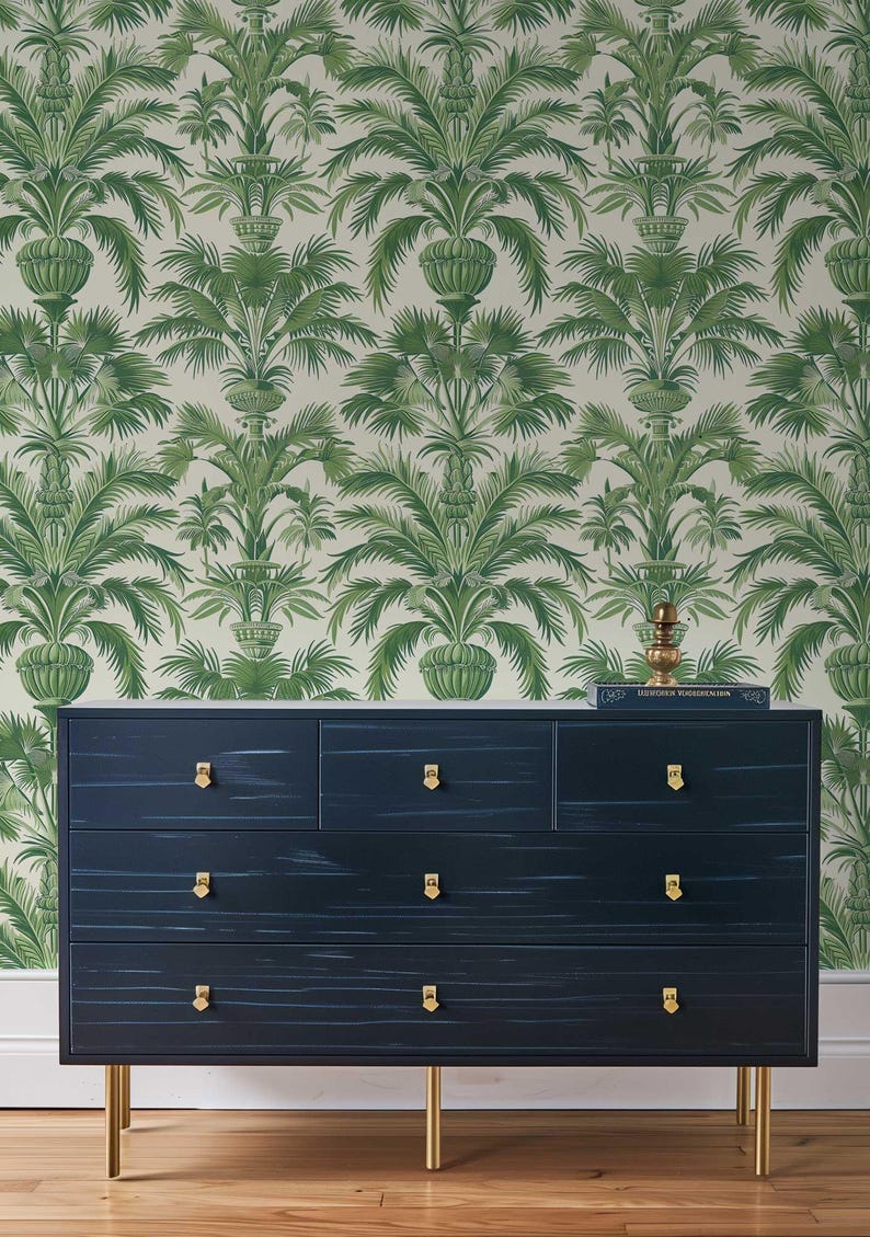 Green exotic leaf wall covering for jungle-themed rooms