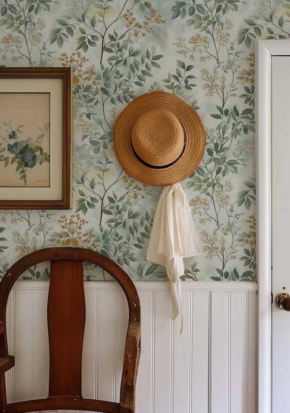 Nature Botanical Wallpaper, Removable Leaf Self-adhesive Wallpaper, Boho leaf Wall Decor, Grass Peel and Stick Wall mural- 123