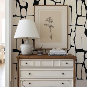 Black and White Peel and Stick Wallpaper, Abstract Line Wall Mural, Modern Monochrome Wall Art, Removable Renters Wallpaper