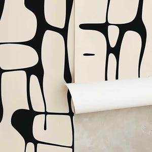Black and White Peel and Stick Wallpaper, Abstract Line Wall Mural, Modern Monochrome Wall Art, Removable Renters Wallpaper