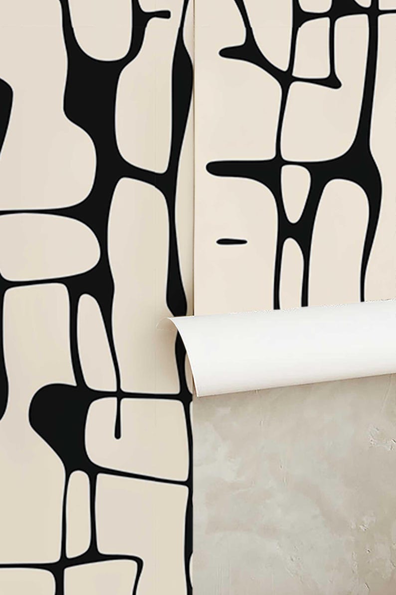 Black and White Peel and Stick Wallpaper, Abstract Line Wall Mural, Modern Monochrome Wall Art, Removable Renters Wallpaper