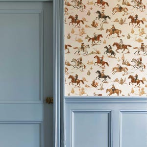 Traditional unpasted wallpaper featuring cowboys and horses